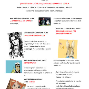 Da martedì 13 giugno a martedì 11 luglio: corso di fumetto, cartone animato e manga!